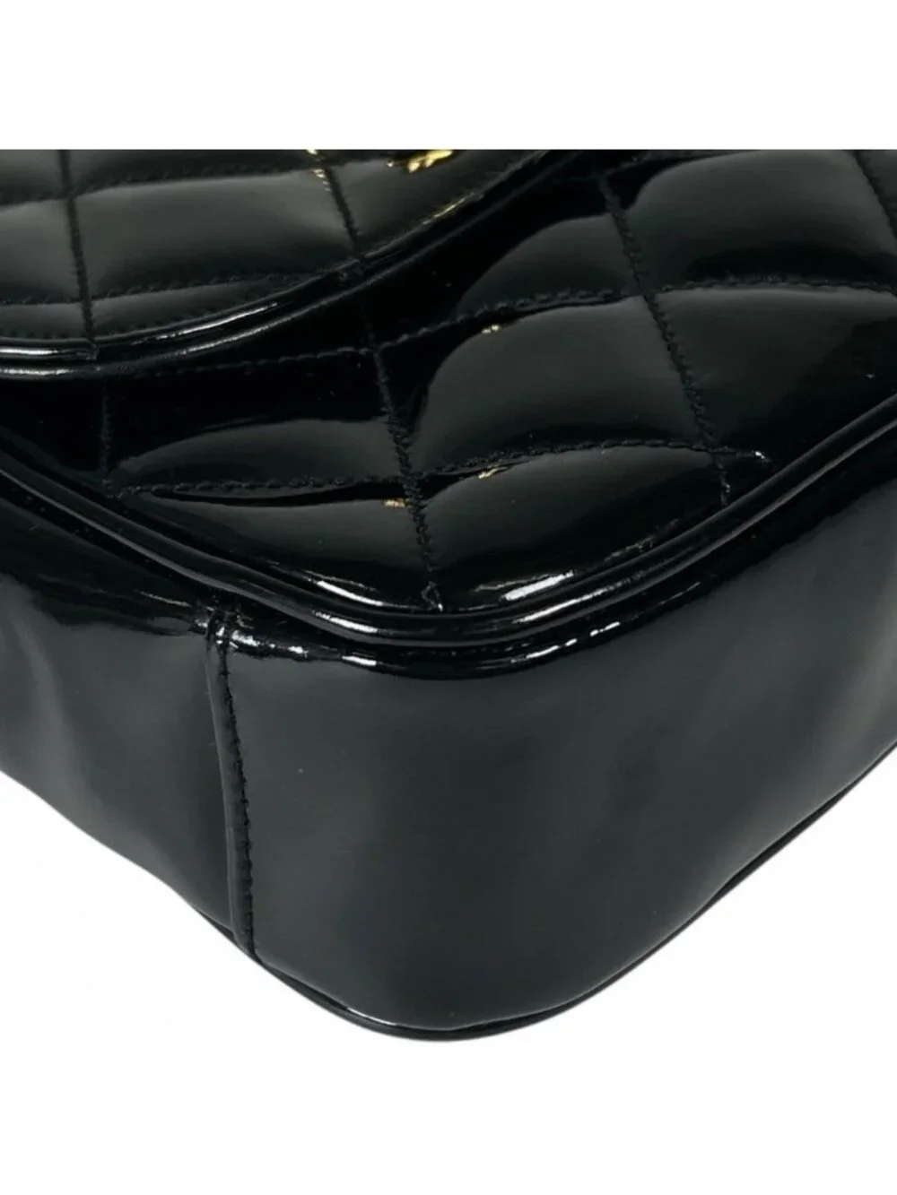 Chanel Shoulder Bag Quilted Enamel Black Gold
